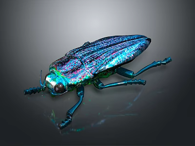 Iridescent Metallic Beetle With Colorful Exoskeleton And Shiny Legs On Dark Surface 3d model