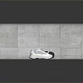Modern Stylish Sports Shoes With White And Gray Design On Concrete Surface