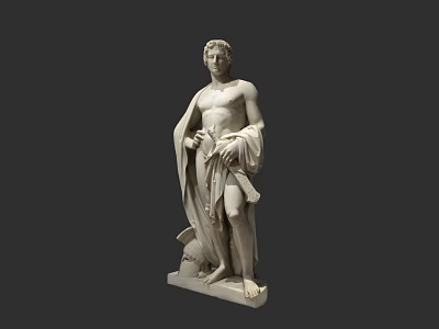 Game Movie Character White Statue Shirtless Male With Flowing Cloak Standing On Decorated Base 3d model