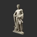 Game Movie Character White Statue Shirtless Male With Flowing Cloak Standing On Decorated Base