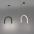 Two Unique Shaped Pendant Lights In Black And White With Metal Frames And Modern Design