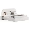 Modern Upholstered Bed With Decorative Pillows Bedside Table And Soft Linen Bedding 3d model