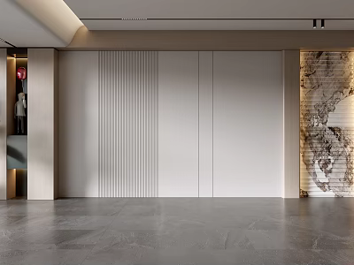 Modern Luxury Living Room Sofa Background Wall With White Stripes And Stone Texture Minimalist Design 3d model