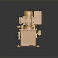 Modern Golden Mechanical Device With Shiny Metal Pipes Control Knobs And Dark Base Reflection