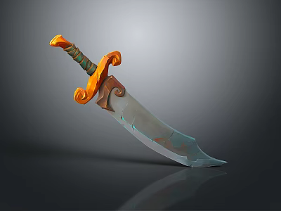 Vintage Medieval Decorative Sword With Orange Curved Handle And Detailed Metal Blade 3d model