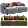 Light And Gray Fabric Sofas With Brown Green Decorative Pillows 3d model