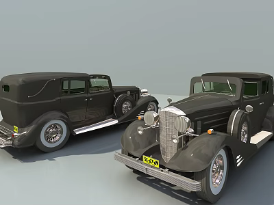 Two Vintage Classic Cars With Dark Exterior And Retro Design Elements 3d model