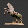 Artistic Rearing Horse Sculpture With Detailed Painted Design On Colored Base