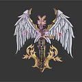 Elegant Golden Cross With White Wings Blue Gems And Intricate Flame Patterns