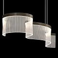 Modern Linear Pendant Light Design With Black Frame And White Striped Shade 3d model