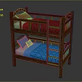 Kids Wooden Bunk Bed With Red Blue Mattress And Soft Pillow Design