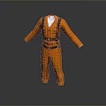 Orange One Piece Work Coverall With Black Suspenders And Belt For Daily Use