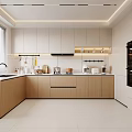 Modern Kitchen Interior Design With White And Wooden Cabinets Countertop Oven And Lighting