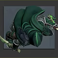 Green Hooded Fantasy Character With Raven And Dual Blades On Base