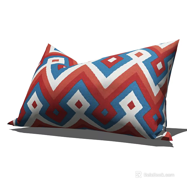 Decorative Throw Pillow With Red Blue White Geometric Diamond Chevron Patterns Design 3d model 