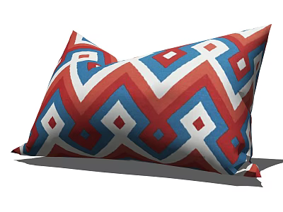 Decorative Throw Pillow With Red Blue White Geometric Diamond Chevron Patterns Design 3d model