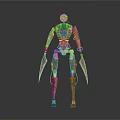 Sci Fi Mechanical Robot Character Standing With Green Core And Bladed Arms 3d model