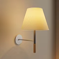 Modern Wall Lamp with Pleated Beige Lampshade White Circular Base and Wooden Accent