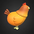 Cute Yellow Cartoon Chicken 3D Model With Red Comb Big Eyes And White Feet