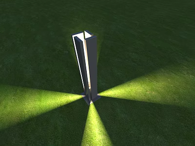 Outdoor Standing Light Illuminating Lawn With Radiant Fan Shaped Light Beams 3d model