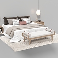 New Chinese Double Bed Fabric Bed Solid Wood Bed 3d model