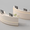 Modern White Curved Reception Desk With Computer Monitors Small Plants And LED Strip Lights