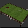 Wooden Billiard Table with Green Felt Surface Colorful Balls Cue Stick and White Cue Ball