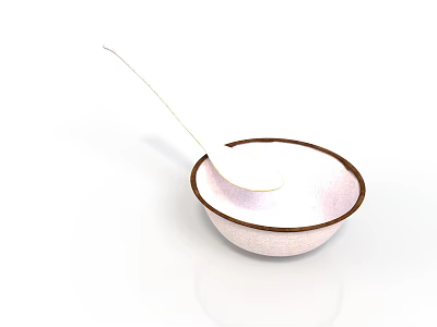 Light Pink Bowl With Brown Rim And Spoon Inside For Daily Use 3d model