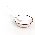 Light Pink Bowl With Brown Rim And Spoon Inside For Daily Use