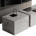 Modern Kitchen Interior Design With Dark Cabinets And Marble Island Countertop 3d model