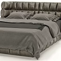 Modern Leather Double Bed With Tufted Headboard Gray Comforter And Pillows 3d model