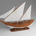 Handcrafted Wooden Sailboat Model With White Sails And Brown Hull On Wooden Base