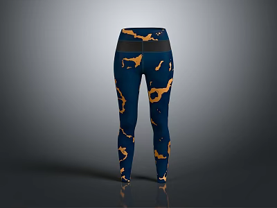 High Waist Navy Blue Leggings With Stylish Gold Abstract Print Design 3d model