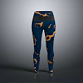 High Waist Navy Blue Leggings With Stylish Gold Abstract Print Design