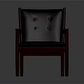Elegant Red Frame Chair With Black Leather Upholstered Seat Button Tufted Back And Armrests