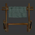 Crossed Wooden Sticks Frame With Green Striped Cloth And Wooden Bench