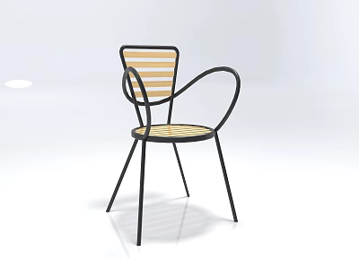 Modern Single Chair With Black Metal Frame Striped Backrest And Armrests 3d model