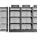 Black Retail Display Shelves With Multi Layer Grid Design And Top Logo Space 3d model