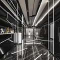 Modern Hotel Corridor With Marble Flooring LED Strip Lights And Glass Display Cabinets