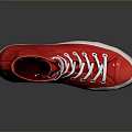 Red High Top Canvas Shoes With White Laces White Sole And Star Pattern 3d model