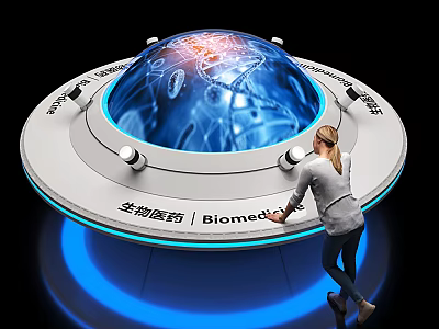 Biomedical Display Shelf with Blue Lighting and Internal Biomedical Patterns for Woman Operating 3d model