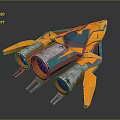 Futuristic Cosmic Aerospace Spaceship With Blue Glowing Engines And Orange Silver Design