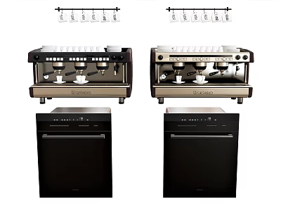 Modern Black Coffee Machines And Dishwashers As Essential Kitchen Appliances 3d model
