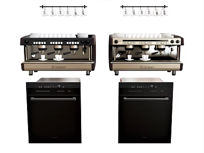 Modern Black Coffee Machines And Dishwashers As Essential Kitchen Appliances 3d model