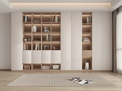 Modern Bookcase Interior Design With Multiple Storage Shelves And Decorative Items 3d model