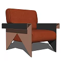 Modern Red Single Sofa With Black Armrests And Copper Metal Legs Design
