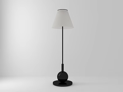 Modern Floor Lamp With Black Pole White Lampshade And Round Base 3d model