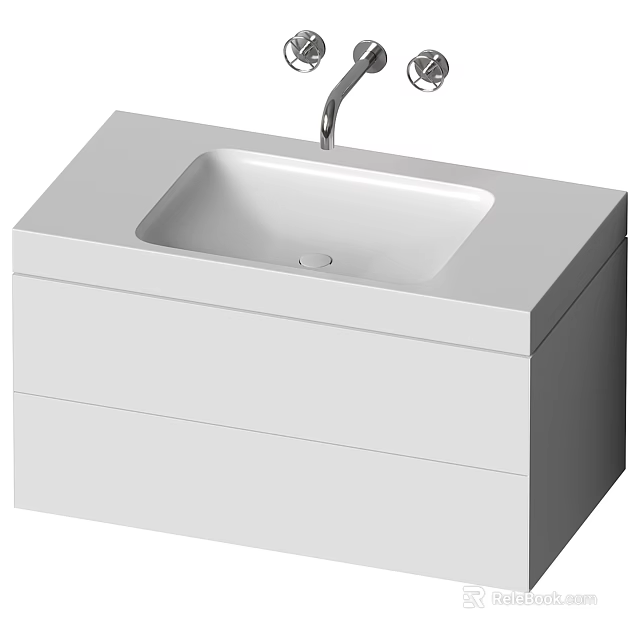 Modern Washbasin Vanity Unit With White Countertop And Faucet Design 3d model 