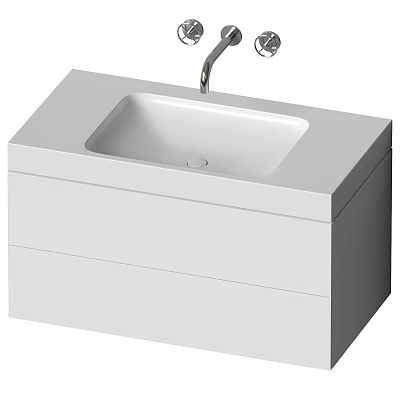 Modern Washbasin Vanity Unit With White Countertop And Faucet Design 3d model