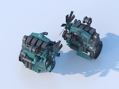 Dual Teal Colored Industrial Equipment Featuring Detailed Mechanical Gears And Pipes 3d model